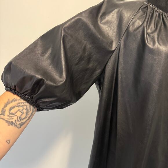 NWOT Who What Wear Black Faux Vegan Leather Balloon Sleeve Shift Dress Size XL - Picture 4 of 10